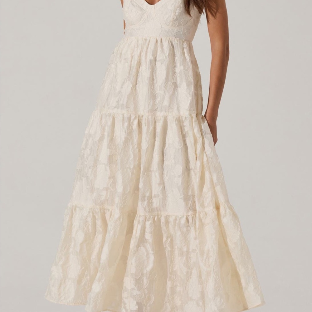 Astr Cream Floral Lace Maxi Dress